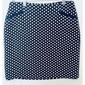 Talbots Petite Navy & White Wool Blend Skirt Polka Dot Lined Classic New 10P